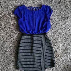 Blue and Grey Short Sleeve Dress